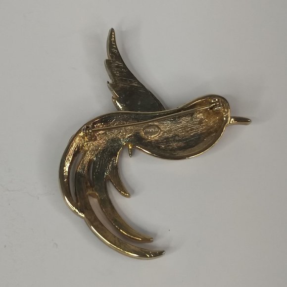 Bird Parrot Pin Brooch Green White Costume Jewelry Vintage Gold Tone Rhinestone - Picture 6 of 14